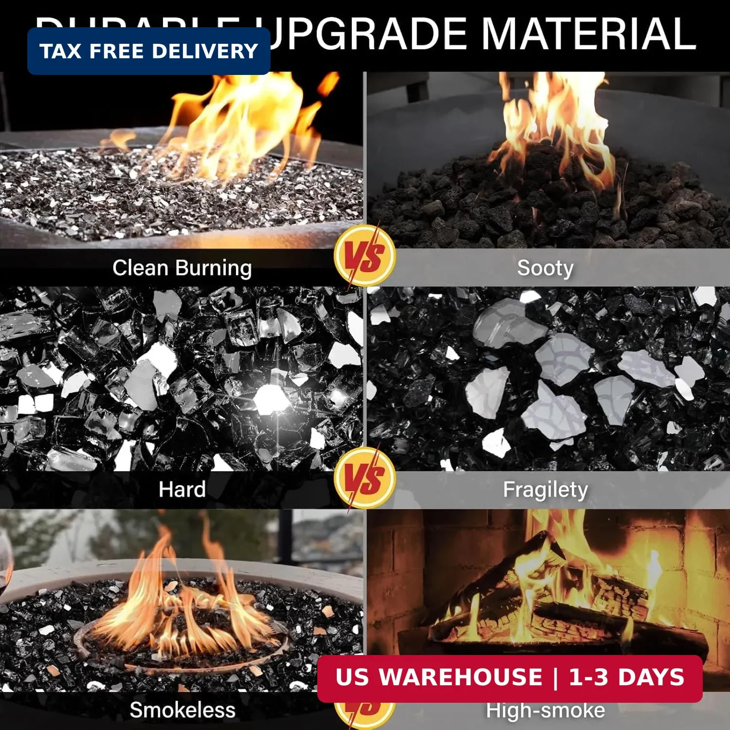 NUPICK 20 Pound Fire Glass, 1/2 Inch Reflective Fire Glass, Fit with Fire Pit an