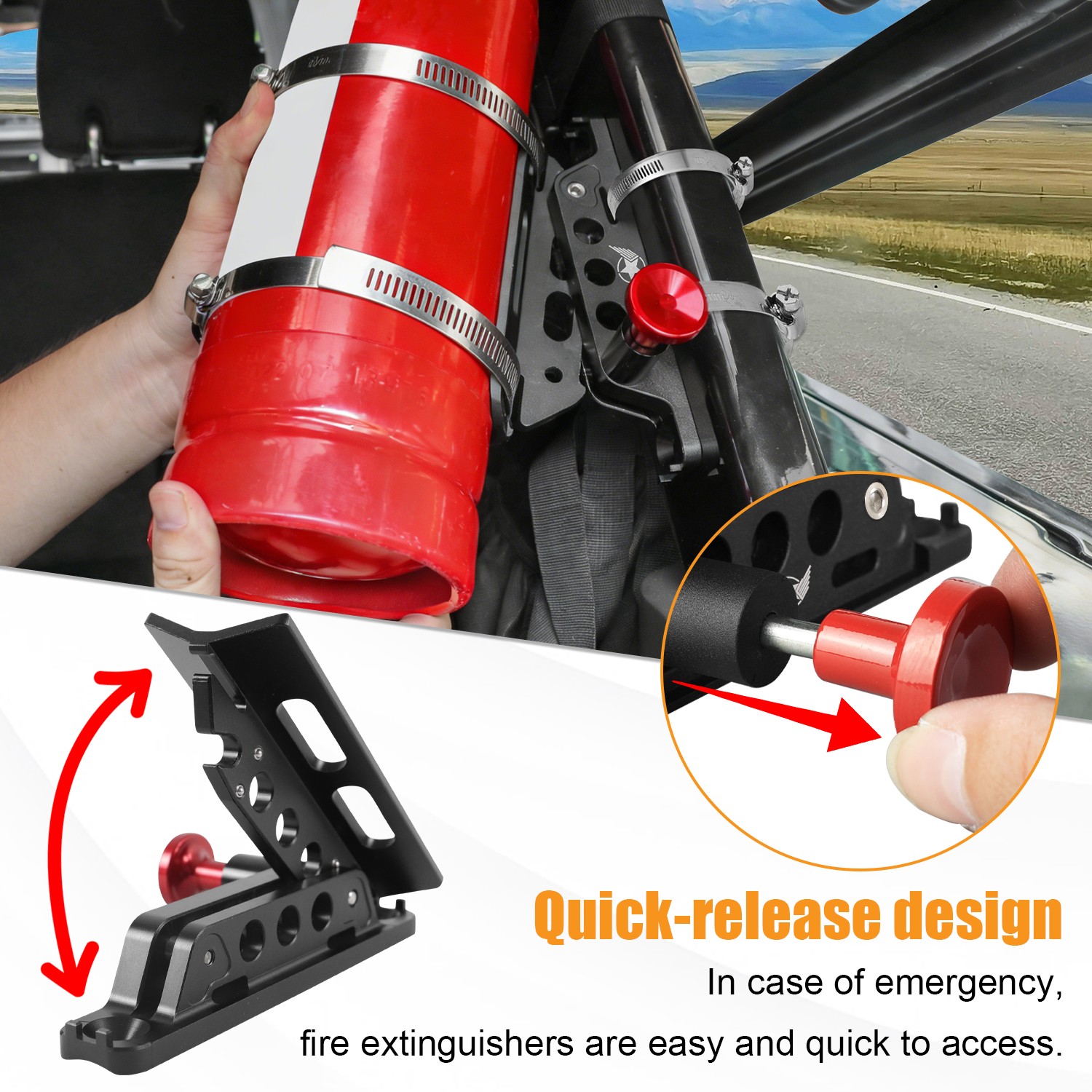 Aluminum Vehicle Quick Release Roll Bar Fire Extinguisher Mount Bracket Holder
