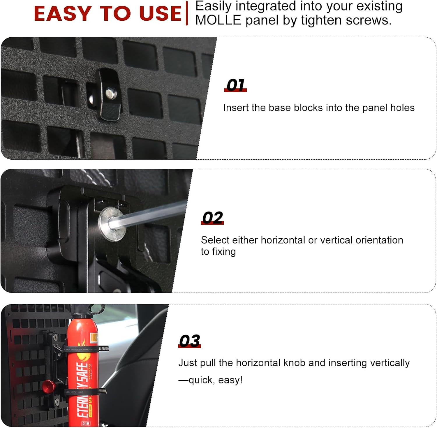 MOLLE Panel Fire Extinguisher Mount Kit-Aluminum Quick Release Car Fire Extingui