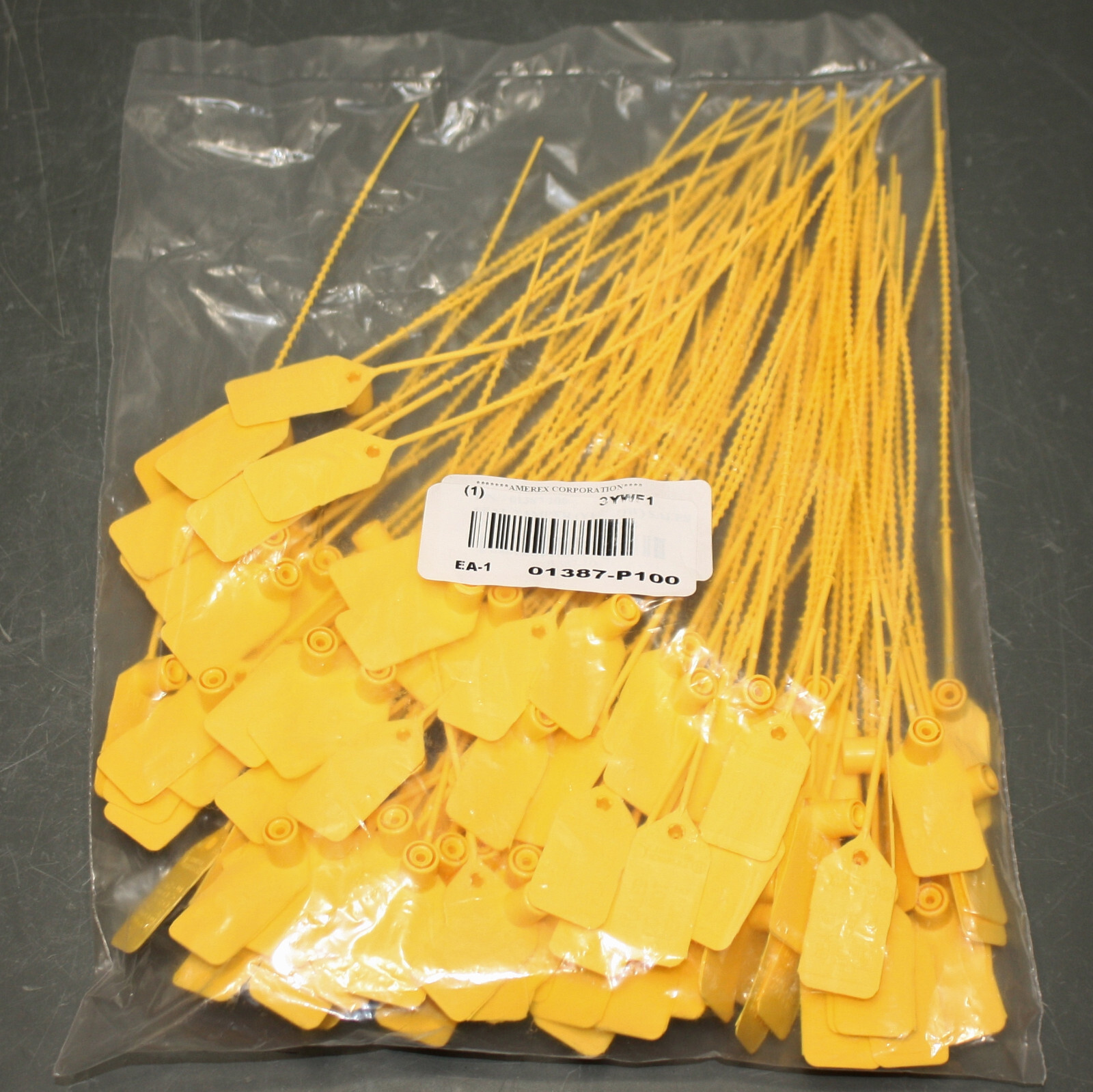 (100) Amerex Fire Extinguisher Tamper Seals 01387-P100, Yellow Cable Lock Tag