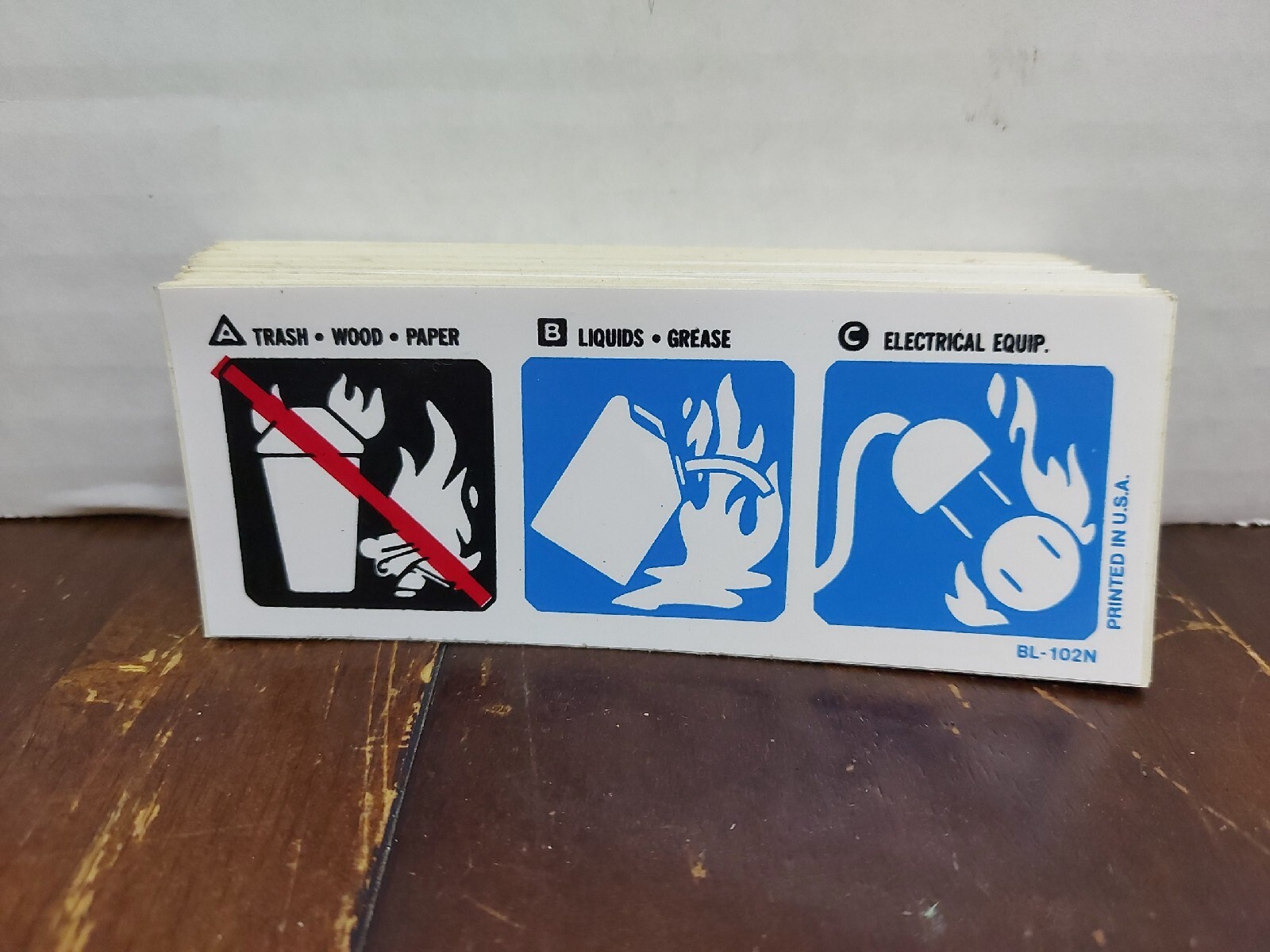 NOS Lot Of 68 Pictorial BC Fire Extinguisher Labels BL-102N. Free Shipping!!!
