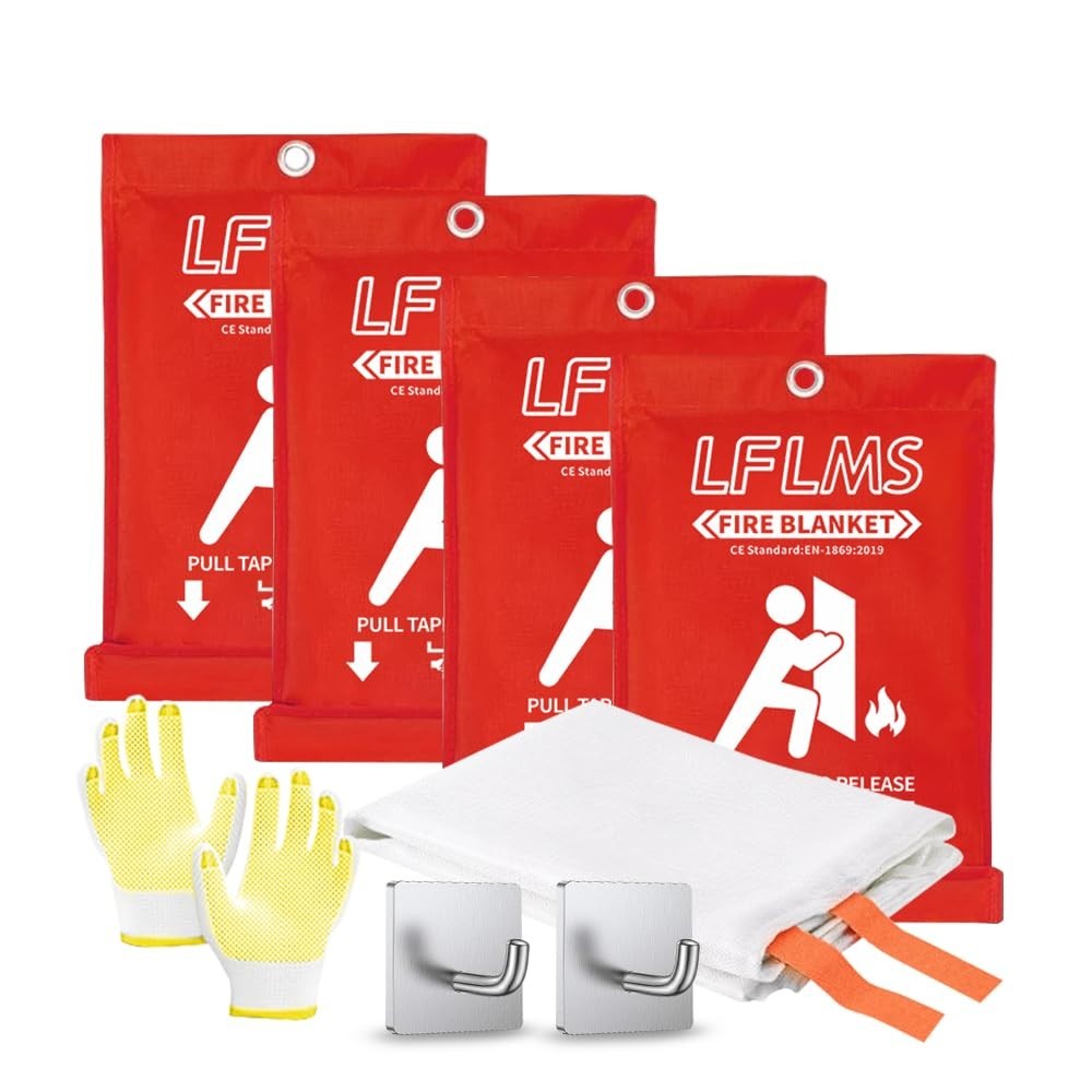 Fireproof Fiberglass Emergency Blankets – 4 Pack, 40″x40″ for Home, Kitchen, Cam