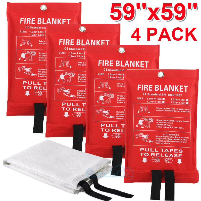 2 4 PACK FIRE BLANKET Fiberglass Emergency Home Retardant Prepared 59”x59”