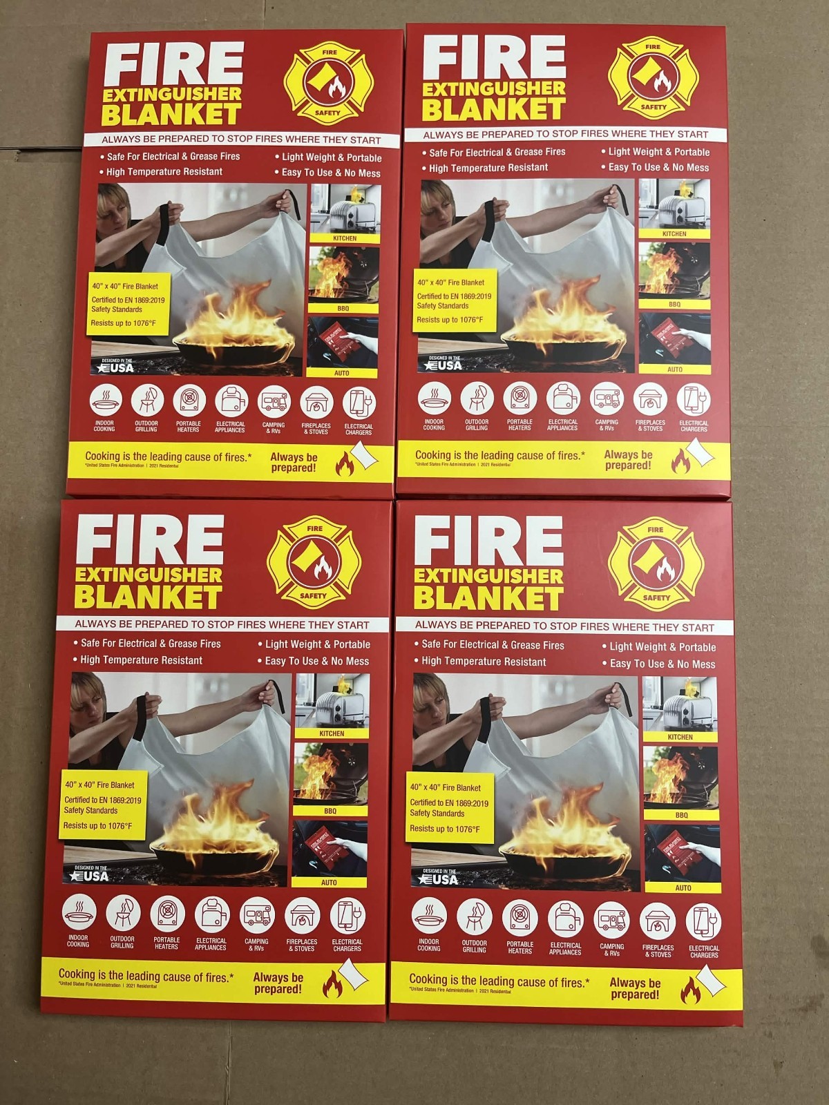 Klear Concepts Fire Blanket 4 Pack 40 x 40 Emergency Fire Suppression Kitchen