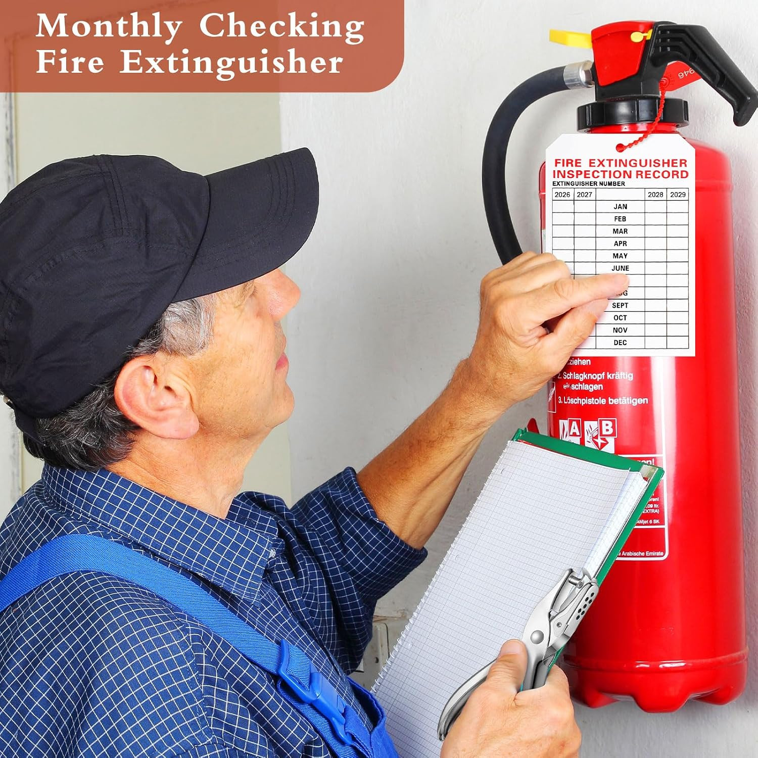 101 Pieces Monthly Fire Extinguisher Inspection Tags 2026 to 2029 Plastic Mainte