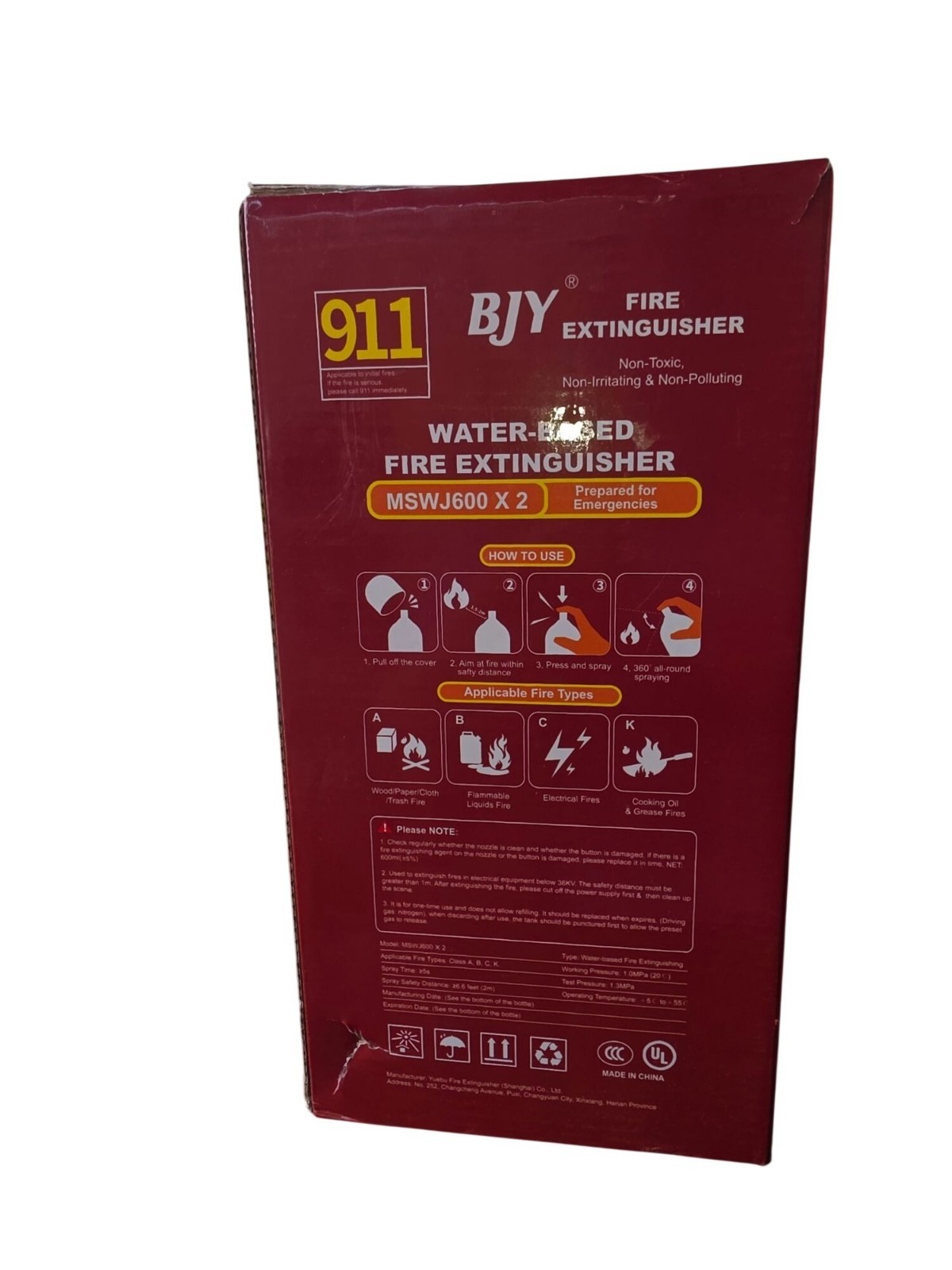BJY Fire Extinguisher Spray MSW1600 2-Pack Portable Non-Toxic Easy-To-Use Design