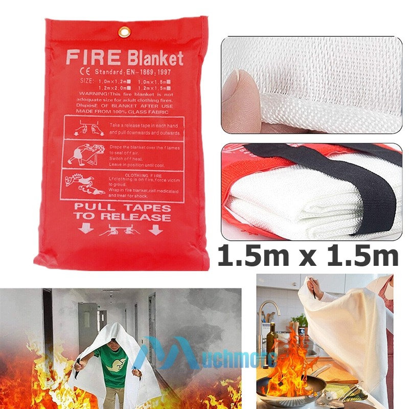 2X Emergency Fire Blanket Quick Release Home Retardant Prepared 1.5m x1.5mx0.3mm
