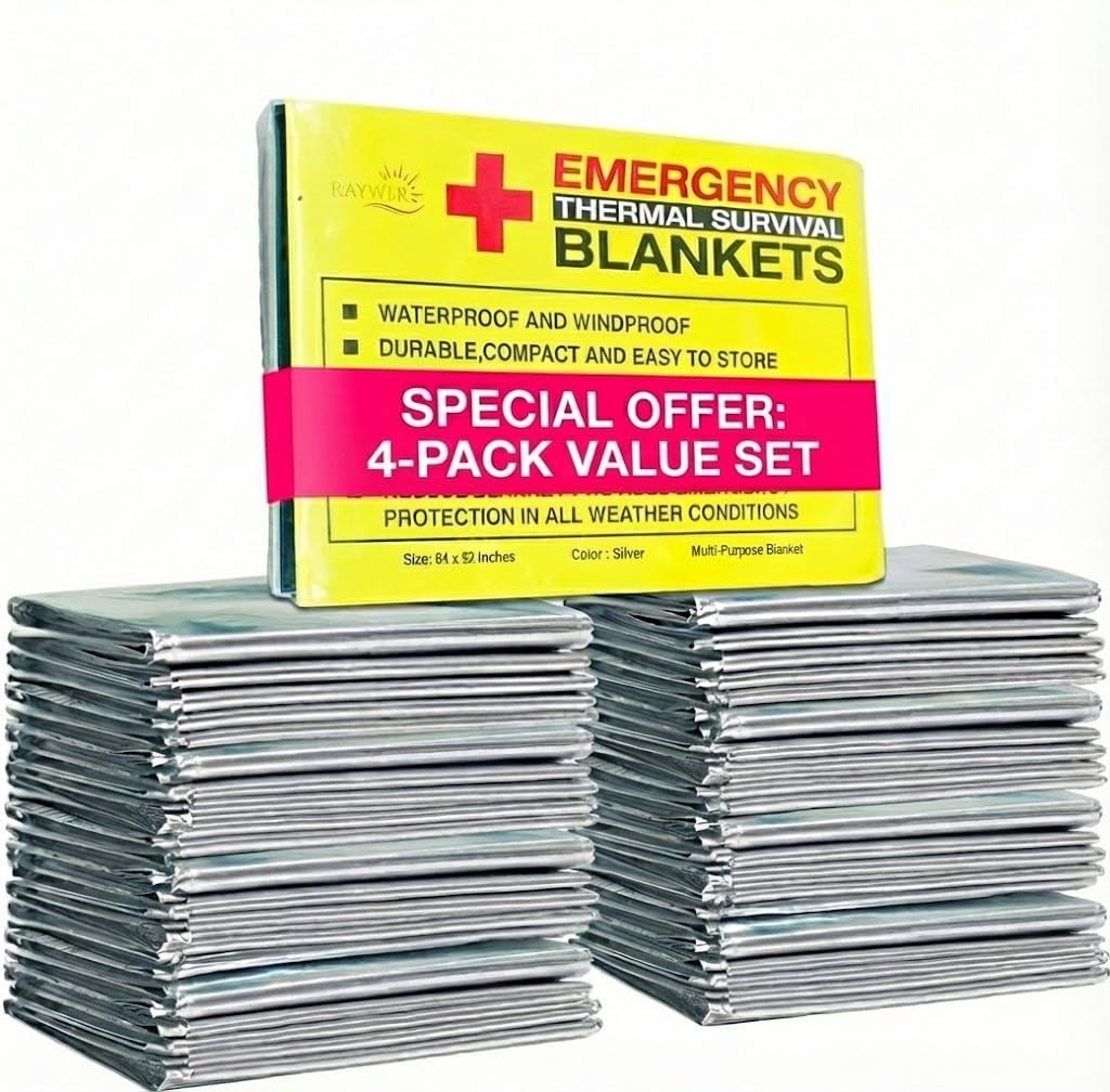 Rawyer Emergency Thermal Survival Blankets (4 Pack), Mylar Blankets for Outdo…