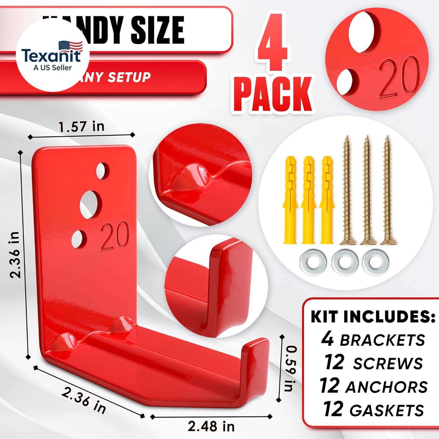 Fire Extinguisher Mount Brackets Set of 4, Heavy Duty Wall Mount Hook 2.36 X 1.5