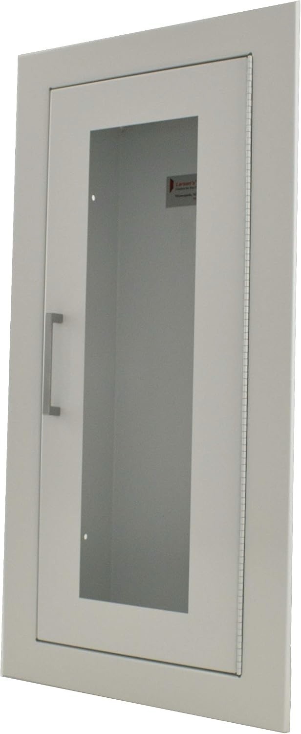 Larsen’s 2409-1F Fire Extinguisher Cabinet Semi-Recessed Glass Door White Large
