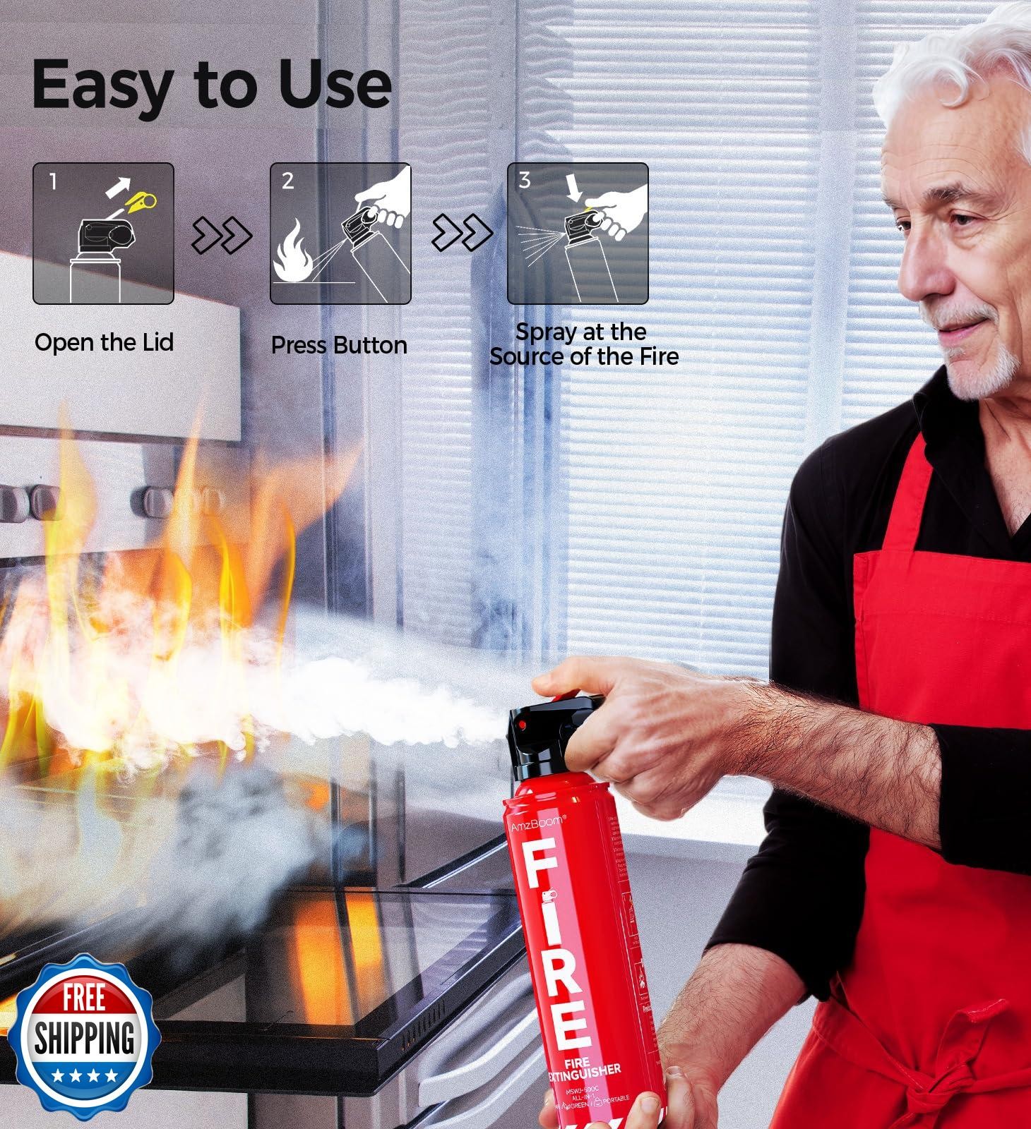 AmzBoom 2-Pack Fire Extinguisher for Home, Kitchen, Car, and Grill with Mount