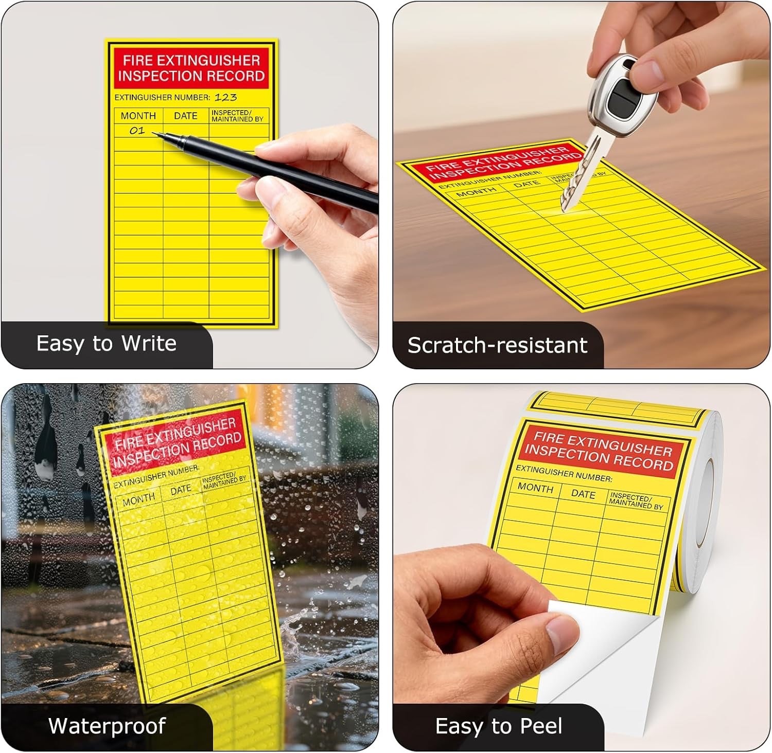 25-pcs. Waterproof Fire Extinguisher Inspection Adhesive Labels 5 x 3 Inches