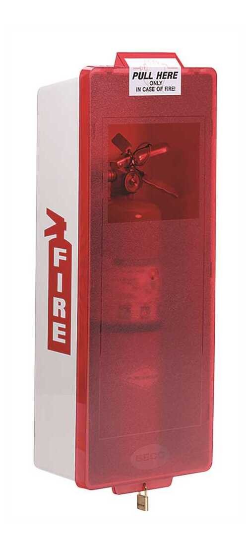 BROOKS’ MARK II JUNIOR SERIES WHITE FIRE EXTINGUISHER CABINET WITH RED COVER AND