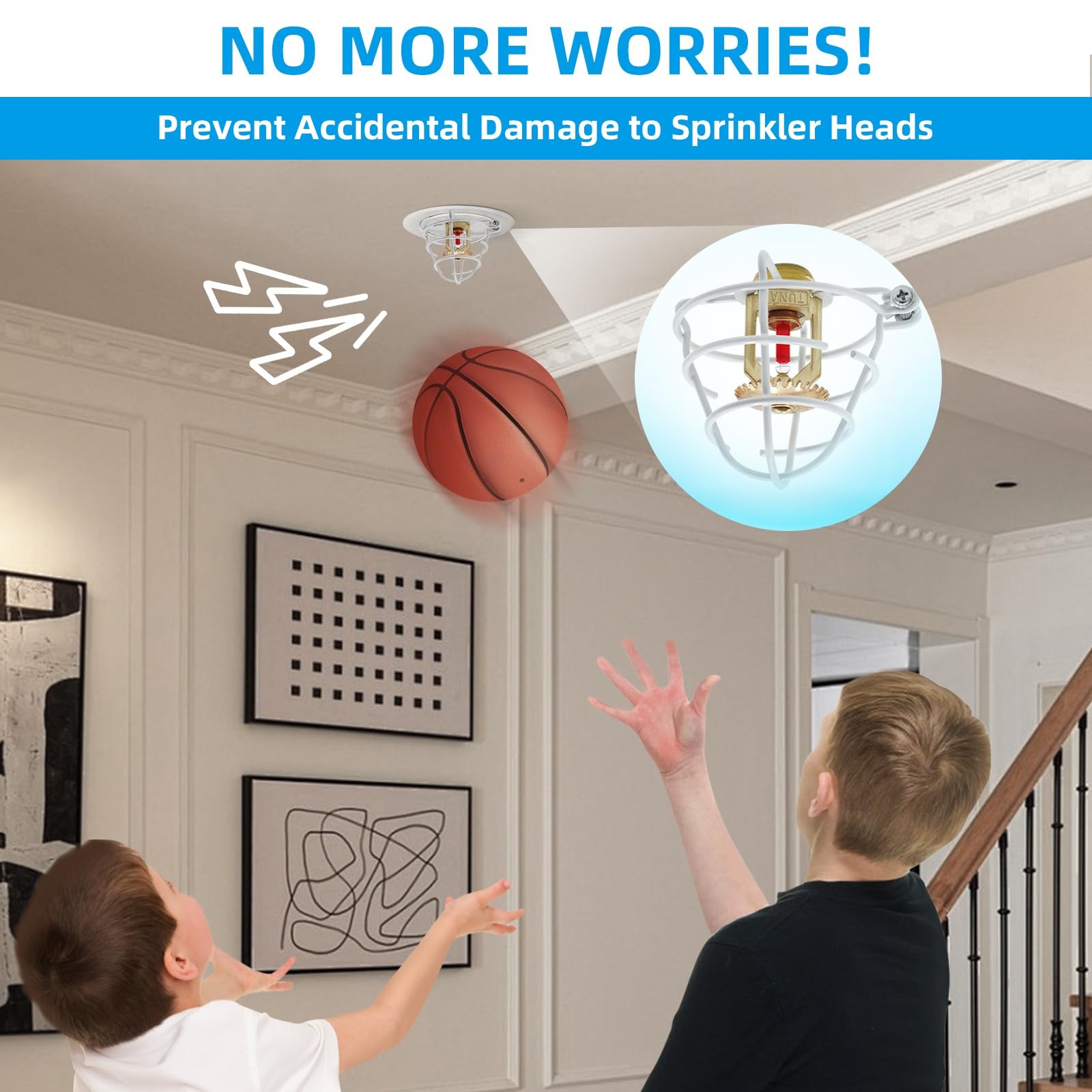 1/2″ Fire Sprinkler Head Cage Guard (12 Pack, White, Steel, Wall Mount)