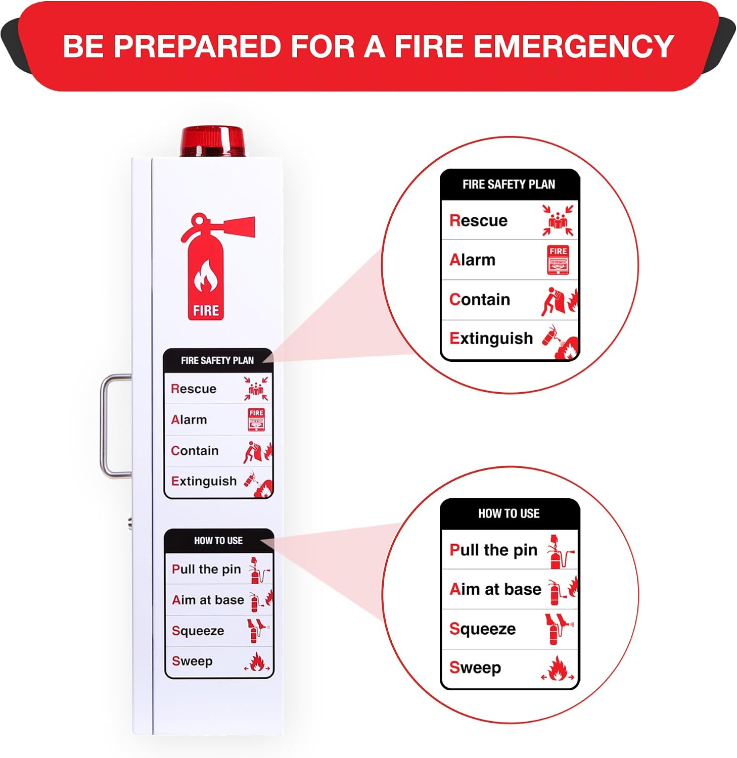 10 Lb Fire Extinguisher Cabinet with Alarm, Lock, & Breakable Acrylic Window | W