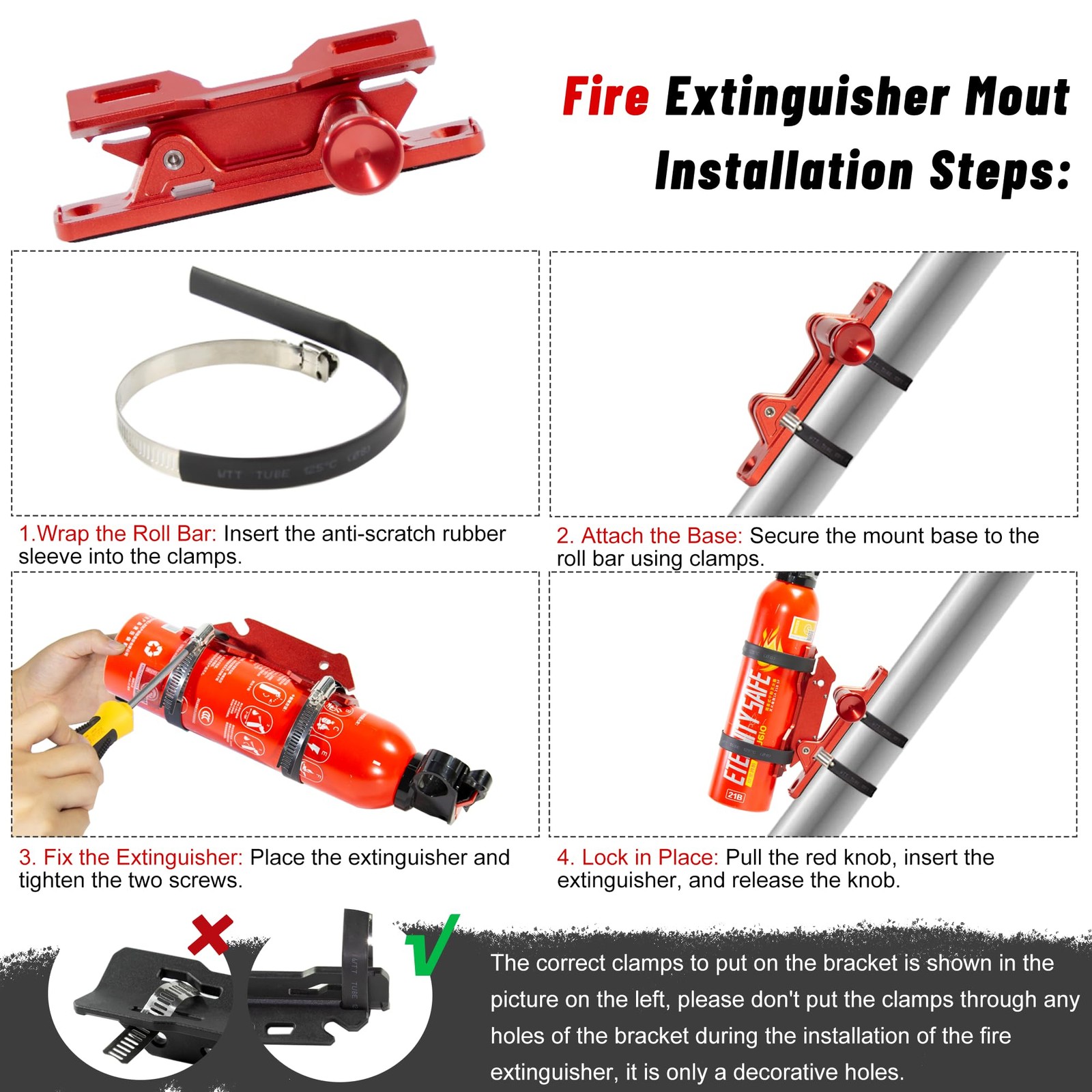 Quick Release Fire Extinguisher Mount – Aluminum Adjustable UTV Roll Bar Fire