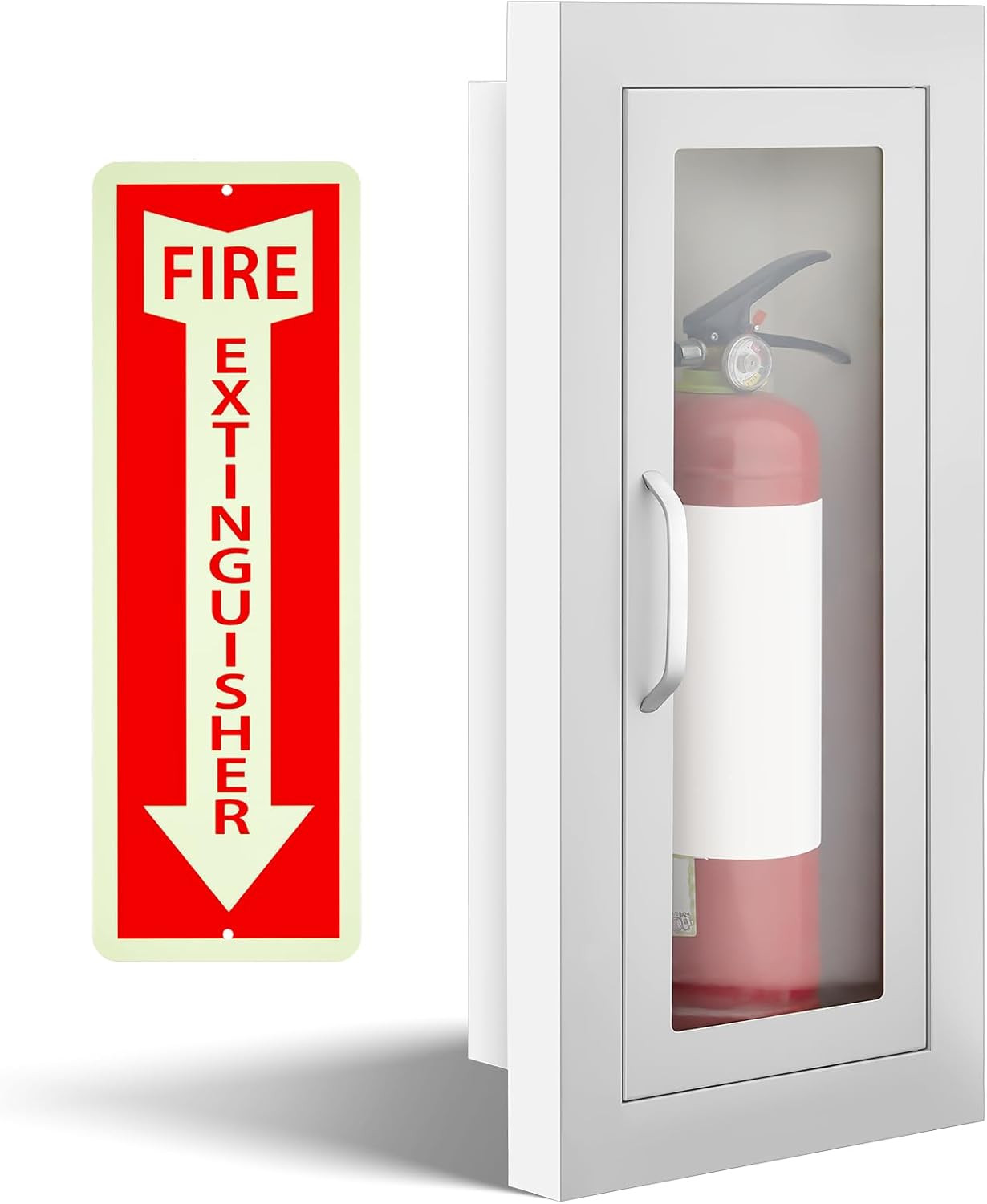 Semi-Recessed Fire Extinguisher Cabinet with Reflective Sign, Steel Recessed Wal
