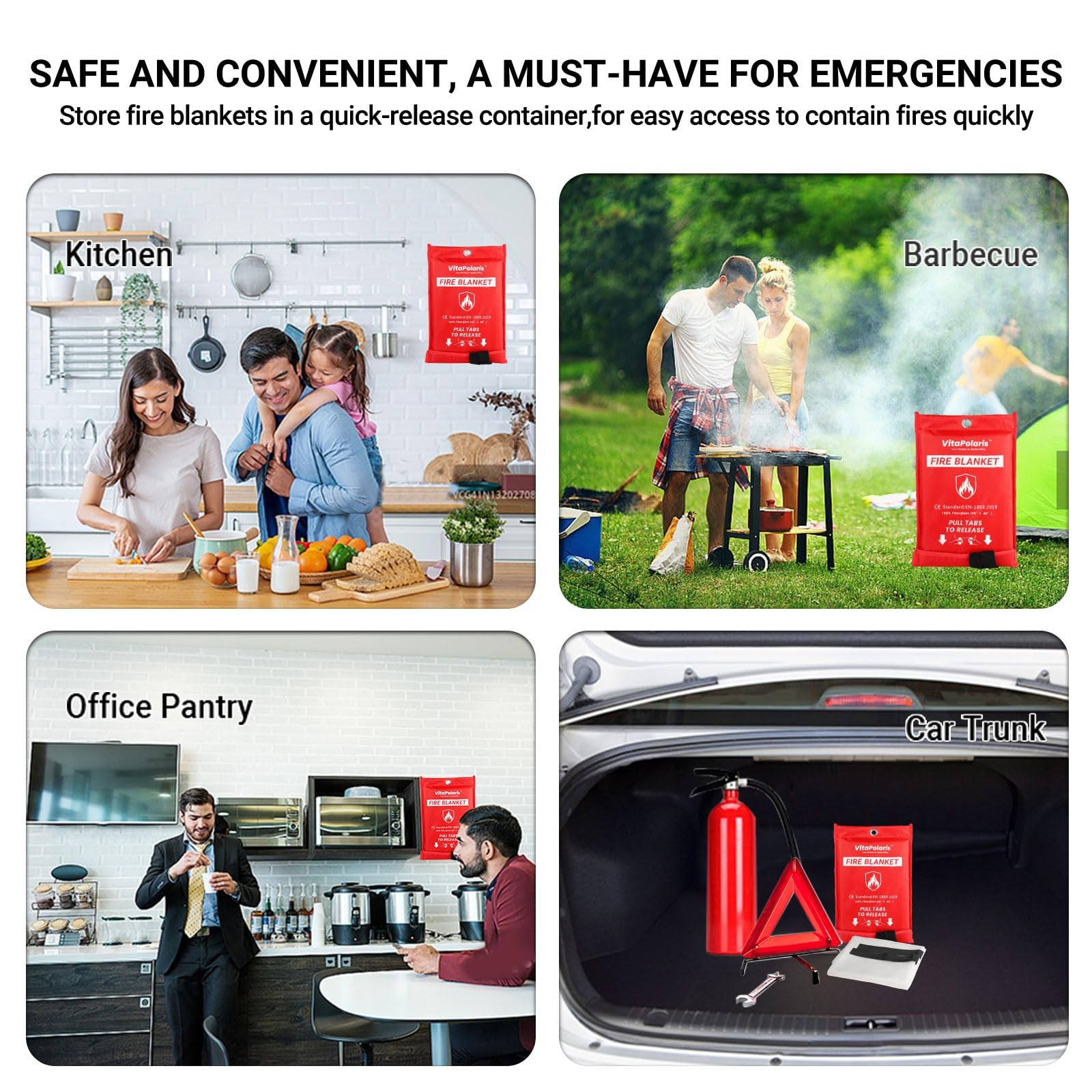 Heavy-Duty Emergency Fire Blanket, 2 Pack Fireproof Fiberglass Blanket for Kitc