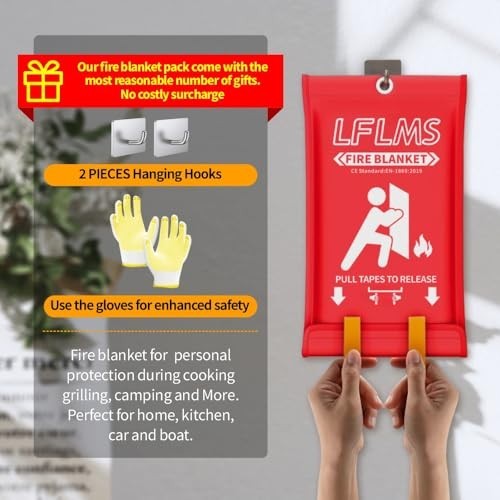 Fireproof Fiberglass Emergency Blankets – 4 Pack, 40″x40″ for Home, Kitchen, Cam