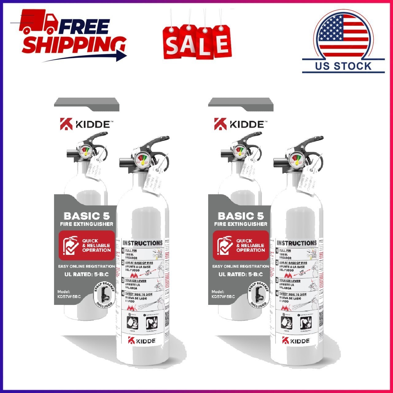 2 Pack, Kidde Fire Extinguisher for Vehicles, Cars, Single Use 5BC