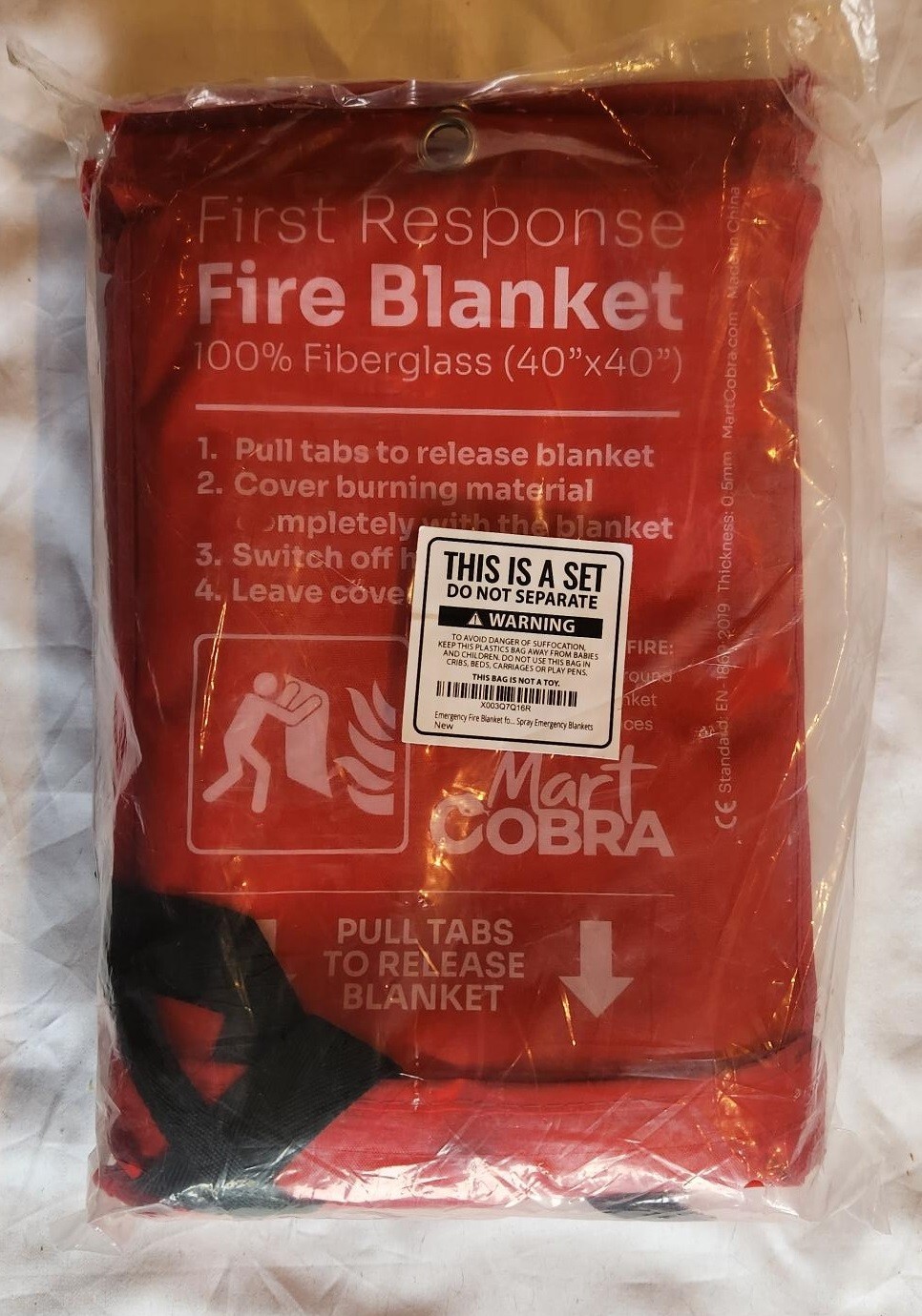 4Pk Mart Cobra First Response Fire Blanket Fire Protection 100% Fiberglass 40×40