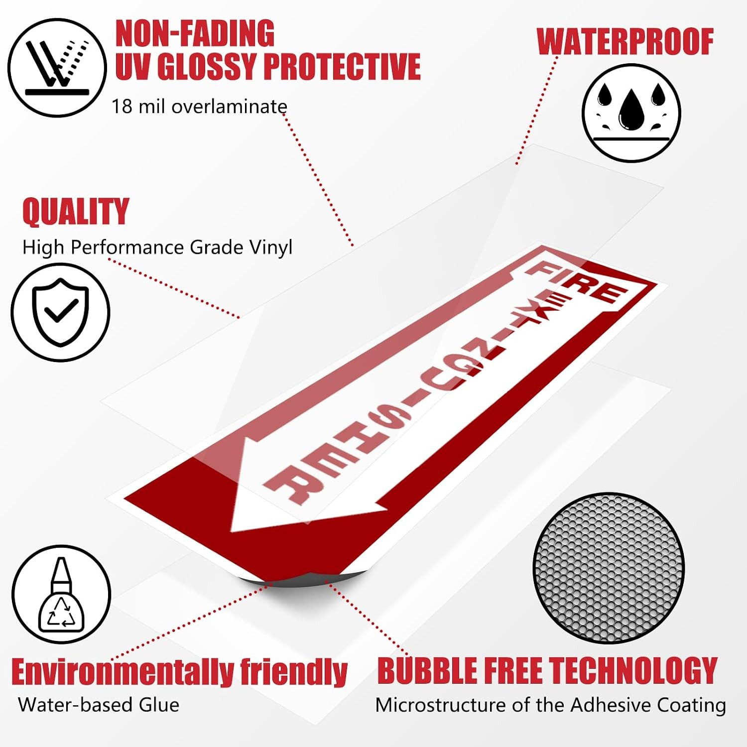 Fire Extinguisher Signs,Safety Sign Sticker glow in the dark 12 Pack 4″ X 12″ Du