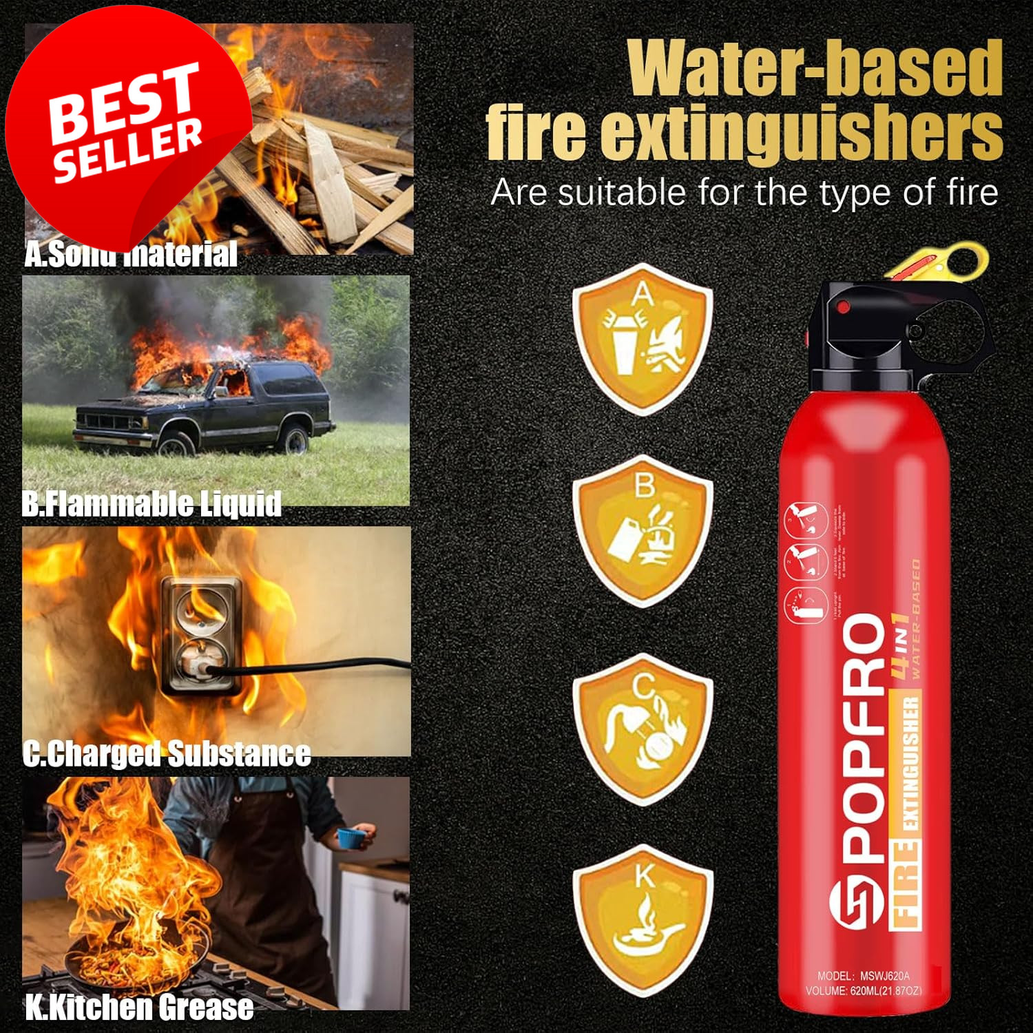 4in1 Portable Fire Extinguisher Home Car Kitchen – US