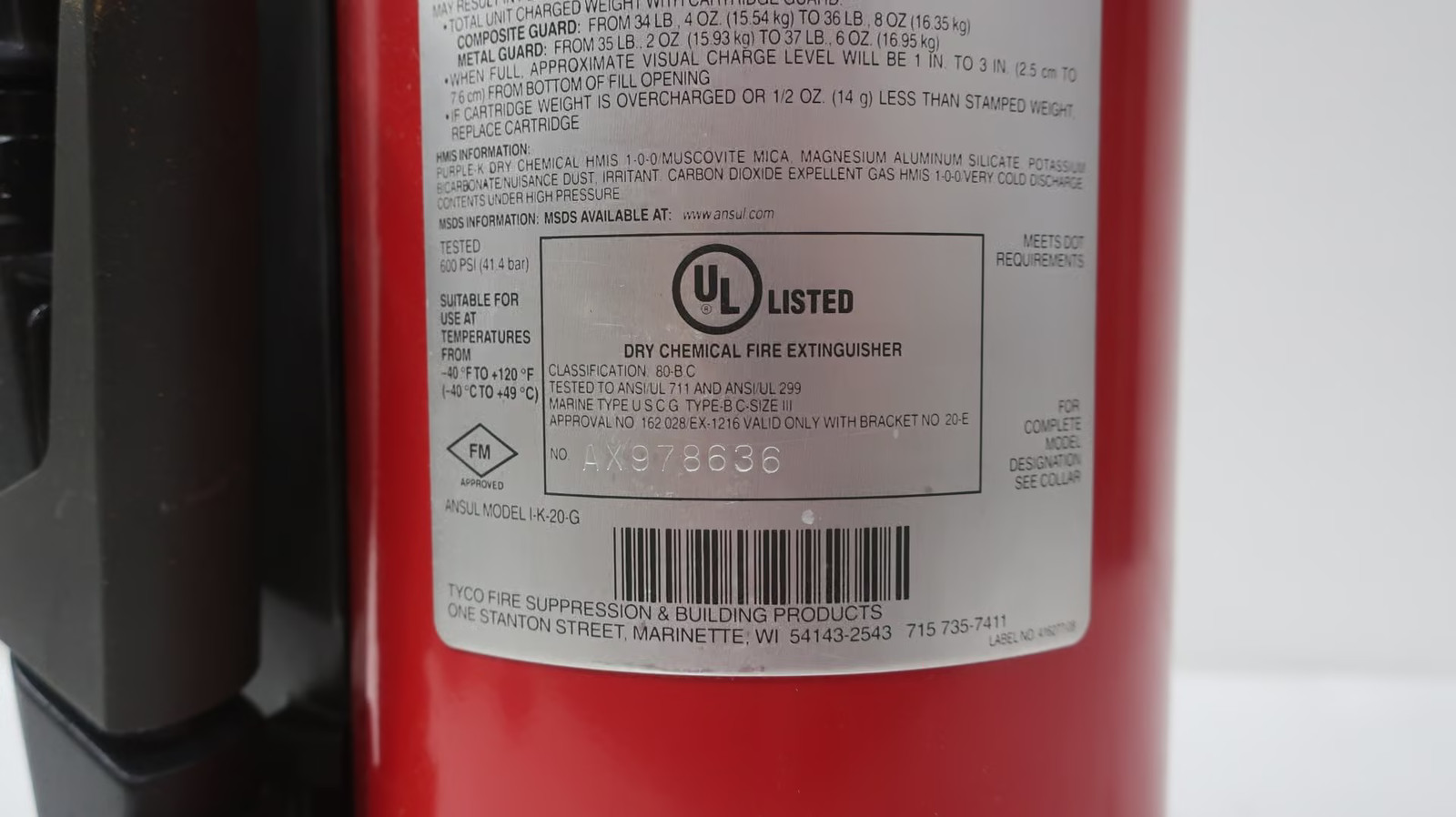 Ansul I-K-20-G Red Line Type B:c Dry Chemical Fire Extinguisher