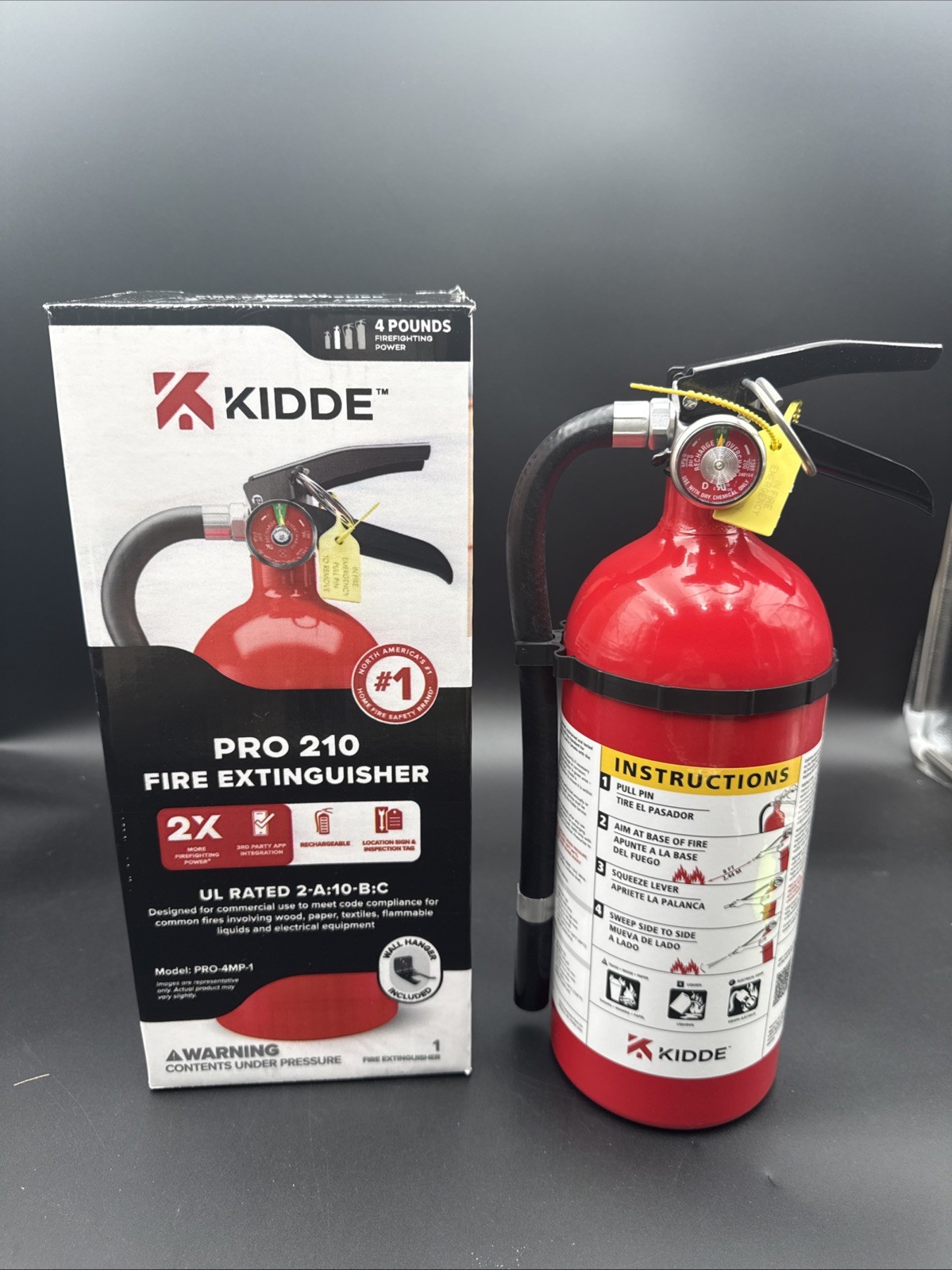 Kidde Pro 210 Fire Extinguisher, 4 lb Rechargeable Commercial Grade, Year 2026