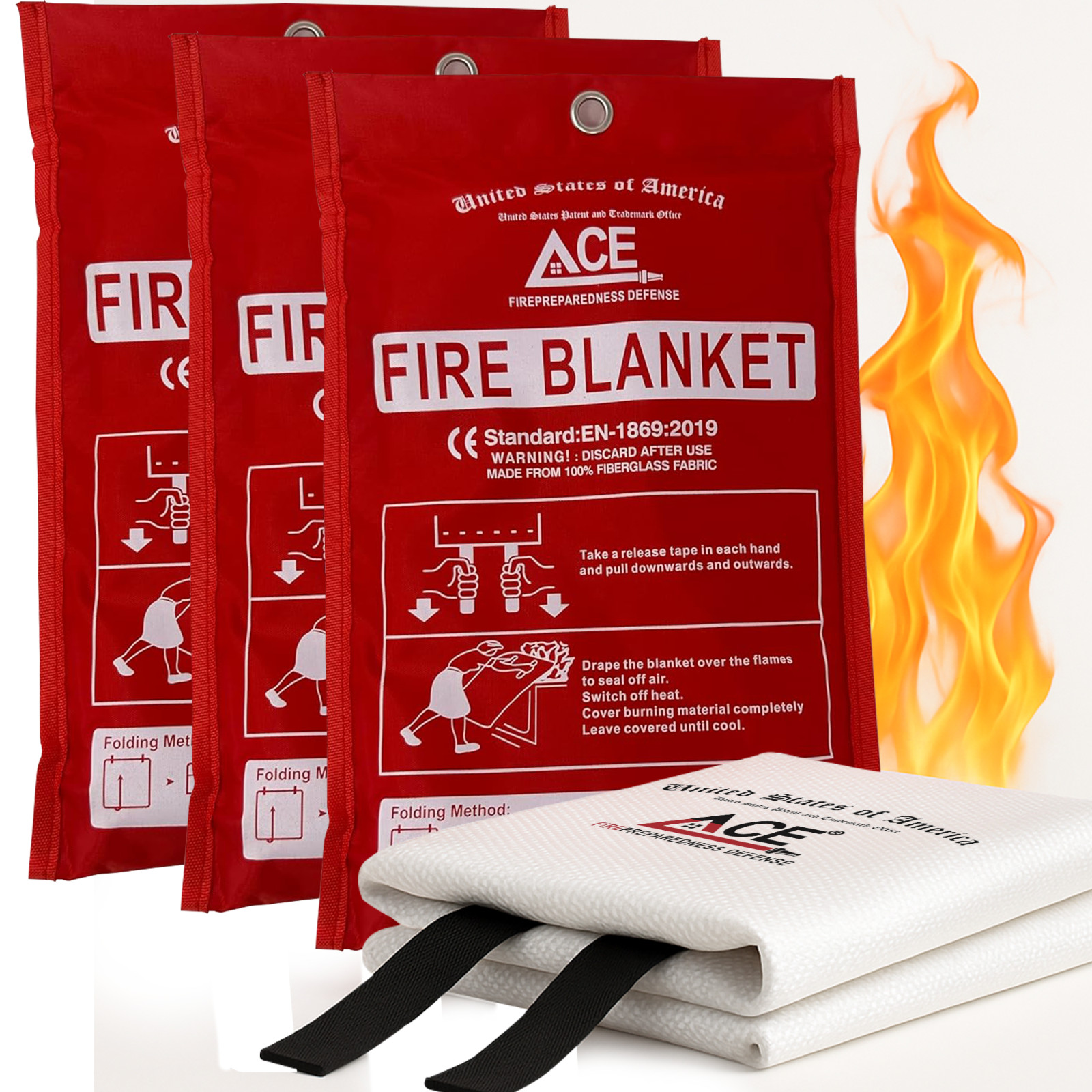 Fire Emergency Fire Blanket – 3-Pack – Fire Suppression Blanket for Kitchen