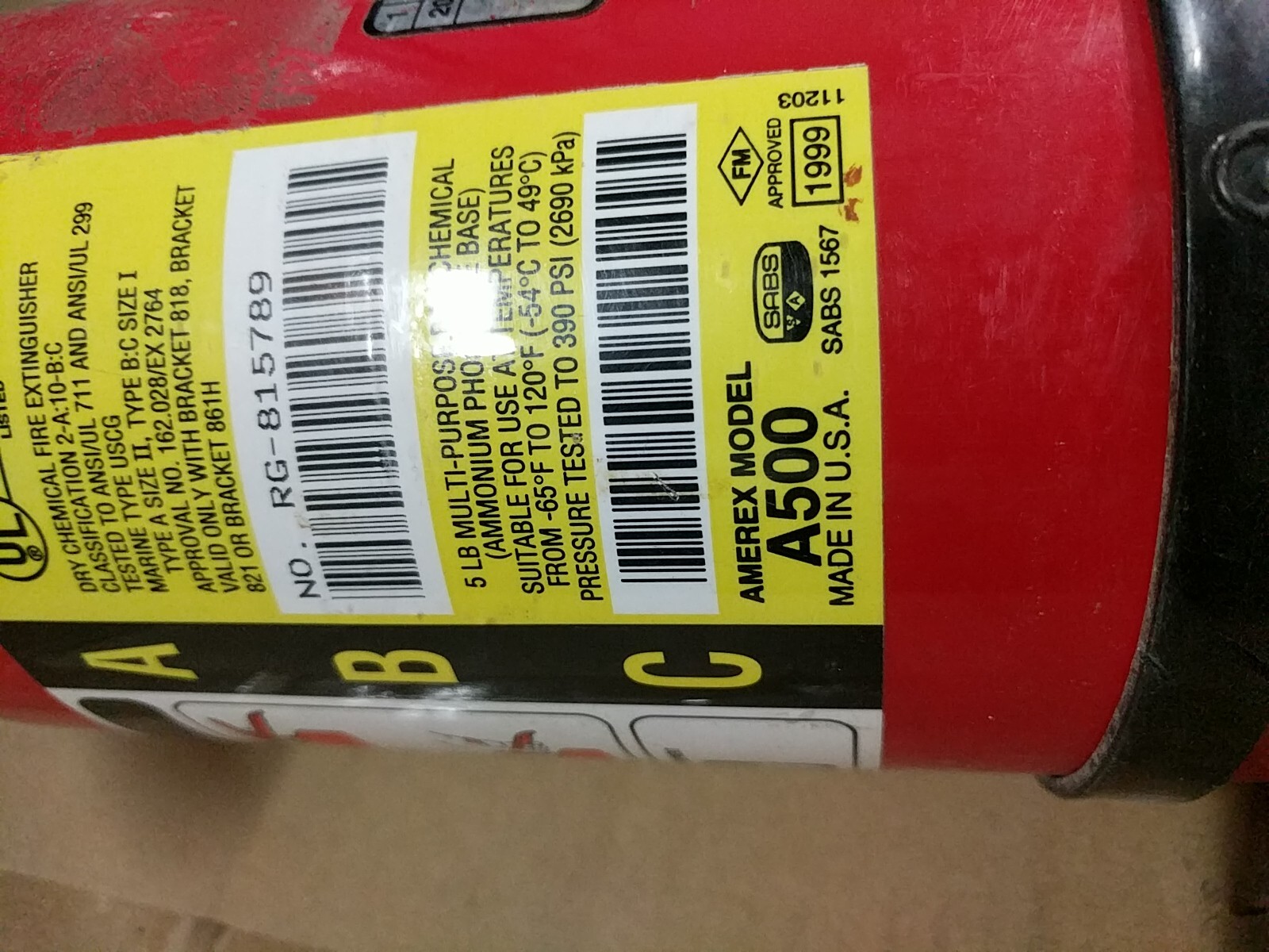 Amerex B500/B402/A500 5lb Multi-Purpose Dry Chemical ABC Class Fire Extinguisher