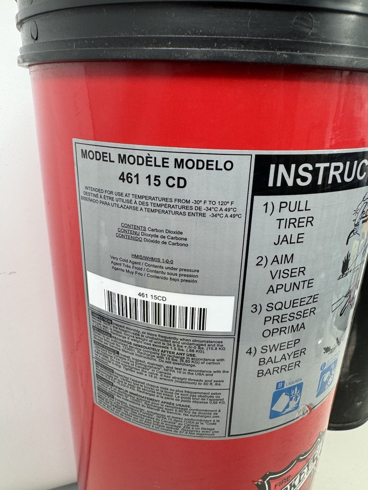 Buckeye Fire Equipment 461 Fire Extinguisher 15 Lb C02 Class 10Bc Ul 2017
