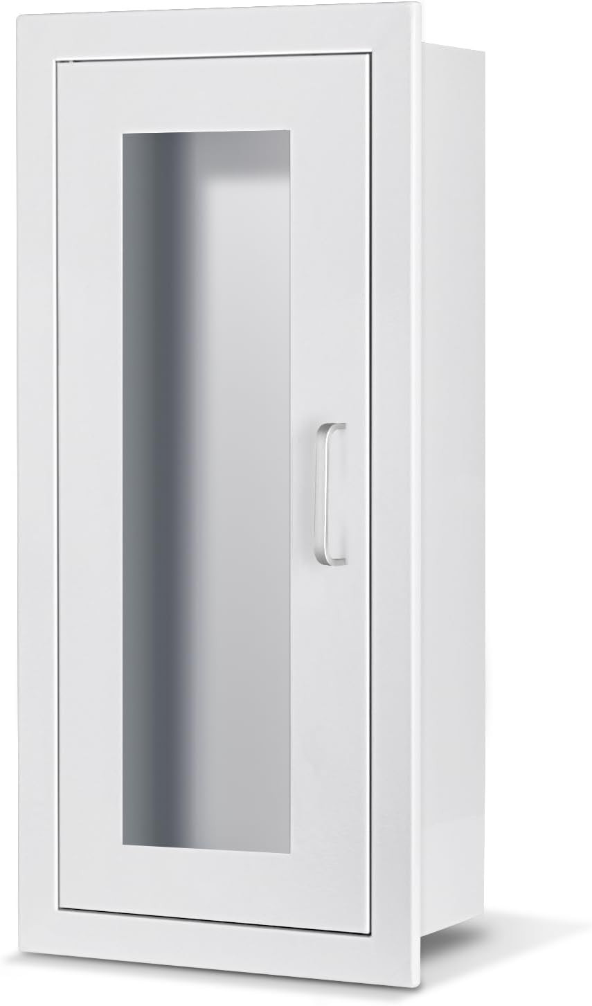 Semi Recessed Fire Extinguisher Cabinet for 5-12 Pounds Extinguisher, White Stee
