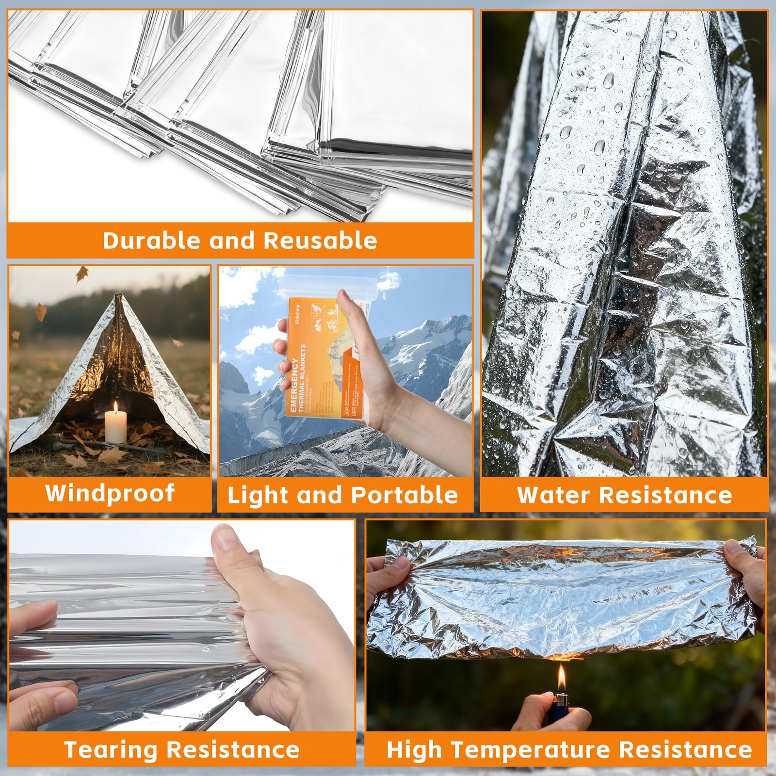 100 Pack Emergency Blankets – Mylar Thermal Space Blankets for Survival and P…