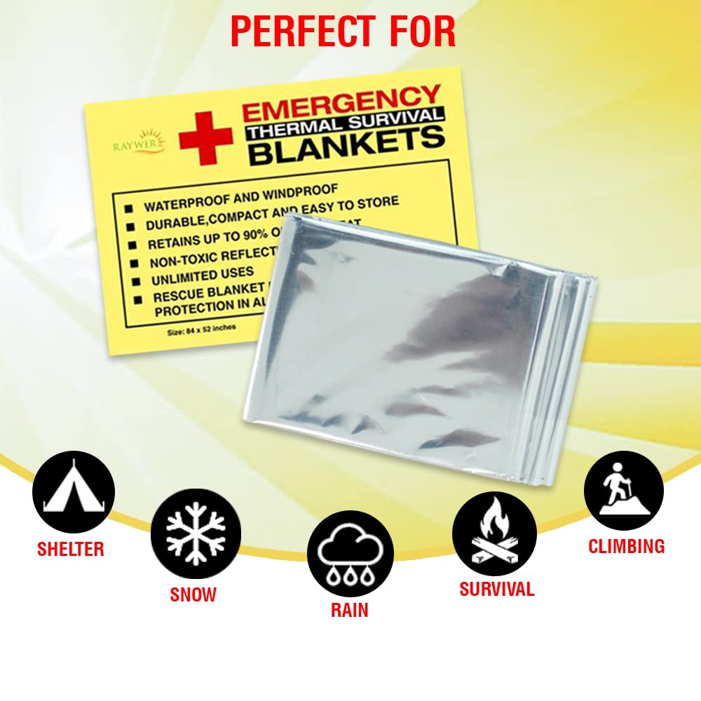 Rawyer Emergency Thermal Survival Blankets (4 Pack), Mylar Blankets for Outdo…
