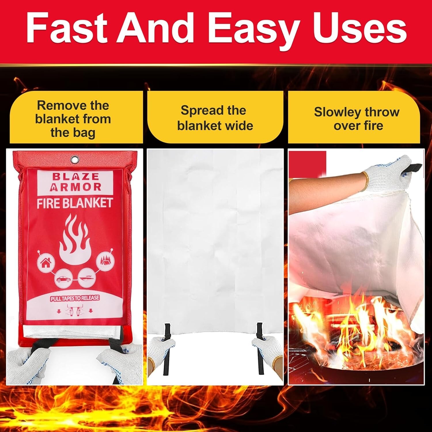Blaze Armor Fire Blanket, Fire Suppression Blanket for Home, Fire Retardant