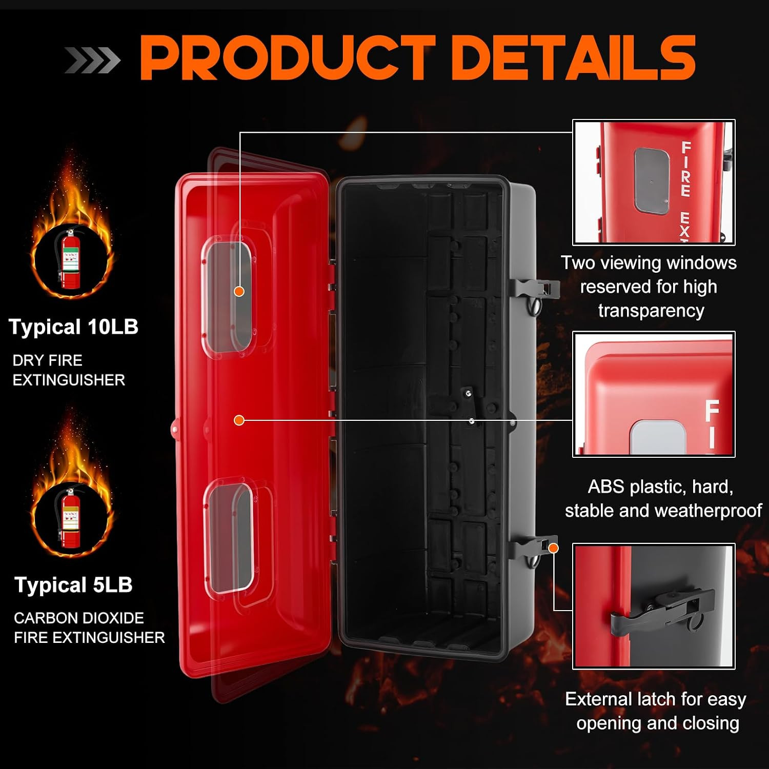 1 Pcs 10 Lb Fire Extinguisher Cabinet Box with Internal Rope Fastening and Exter