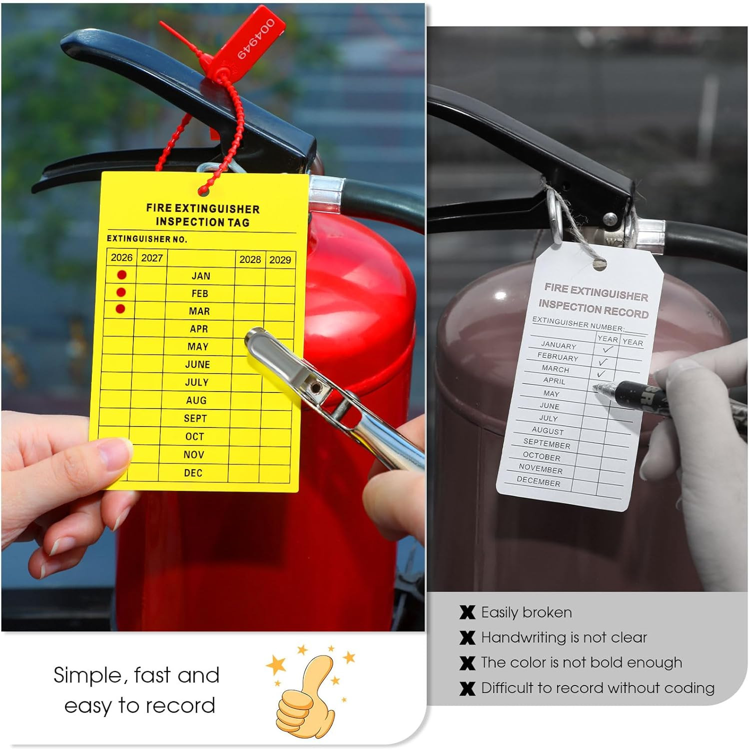 101 Pc Fire Extinguisher Inspection Tags 2026-2029 with Seals Punch Tool