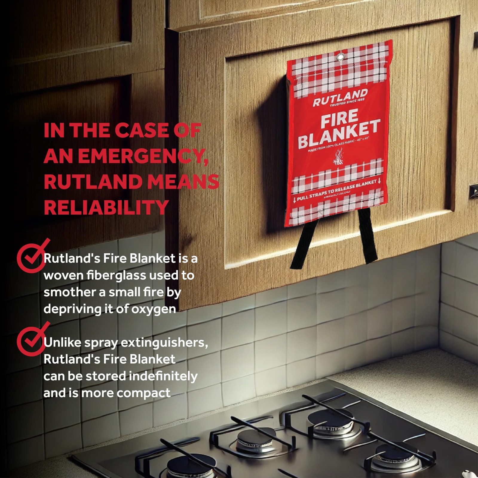 Rutland Fire Blanket for Home and Kitchen Emergency – 1 Pack, 40″ x 40″ – Fib…