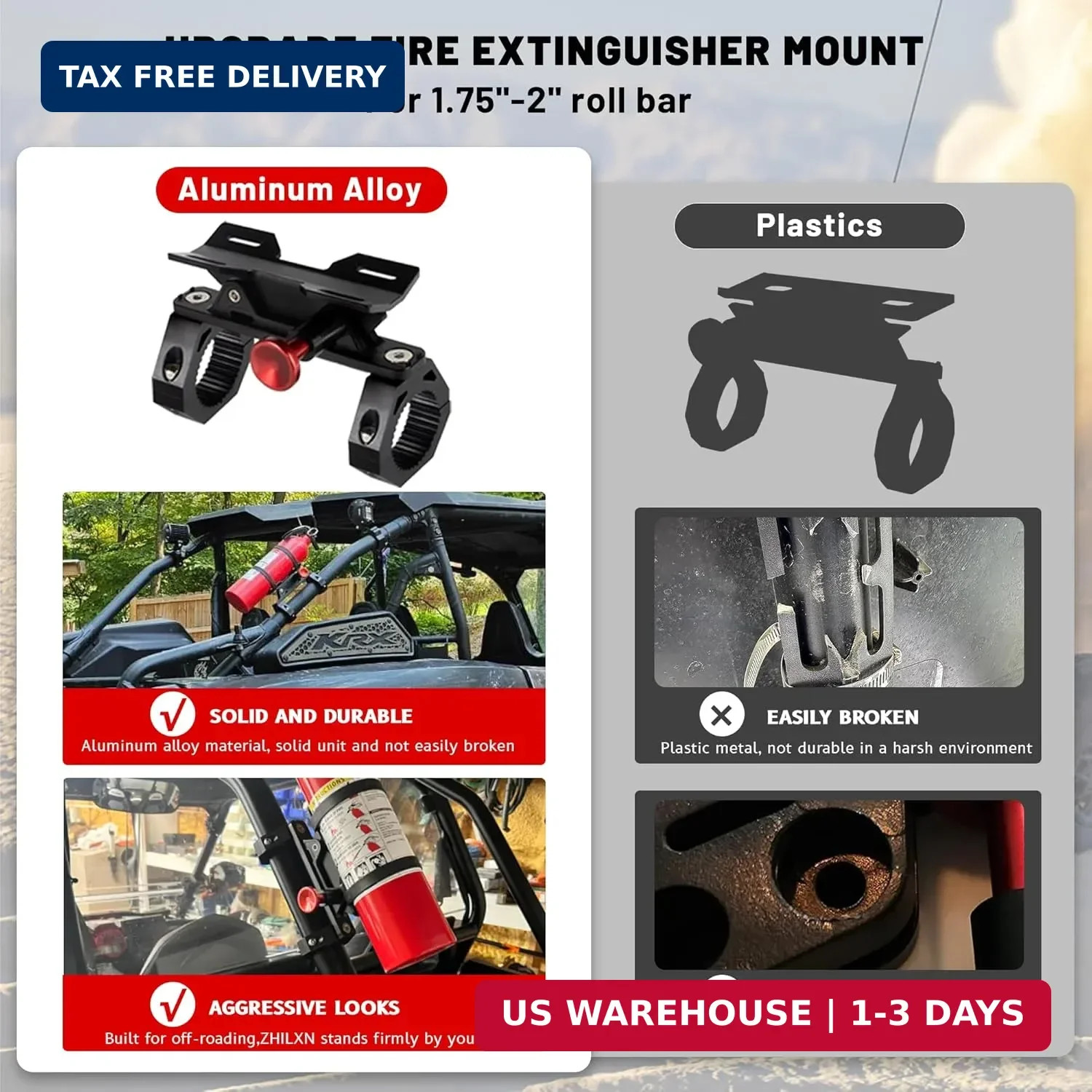 UTV Fire Extinguisher Mount Kit – Aluminum Adjustable Quick Release Roll Bar Car