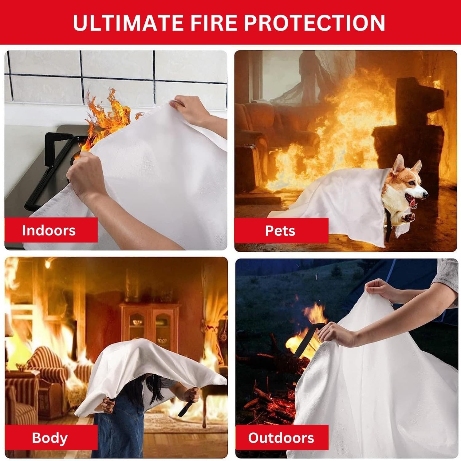 Emergency Fire Blanket – Fireproof 40” x 40” | 4 Pack for Home & Camping Safety