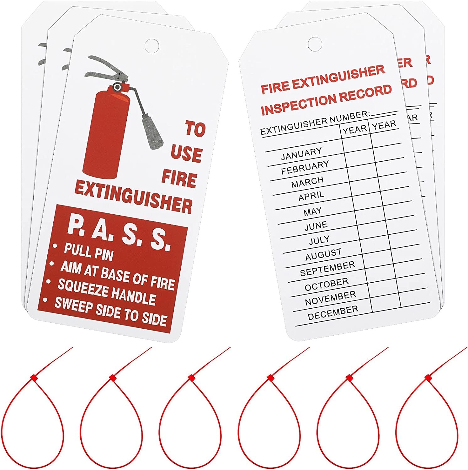 🔥🧯10-4″x 2″ Fire Extinguisher Inspection Tags H.D.-Double Sided W/ZIP-TIES