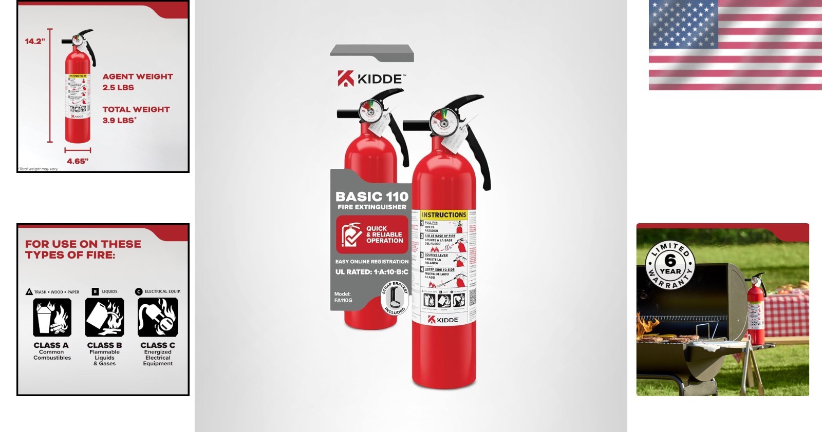 Fire Extinguisher Aluminum 1A10BC Wall Mount Home Office Dorm Safety