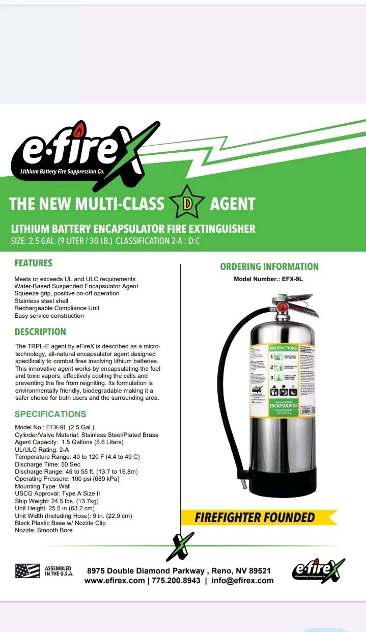 🔥eFireX Lithium Class D Fire Extinguisher Brand New 9 Liter (30lb)W/ Bracket