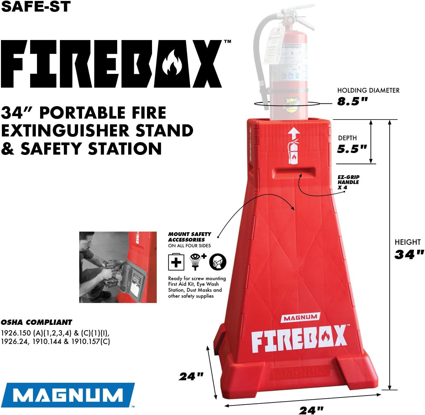 MAGNUM Firebox, Portable Fire Extinguisher Stand, OSHA Compliant, Emergency Fire