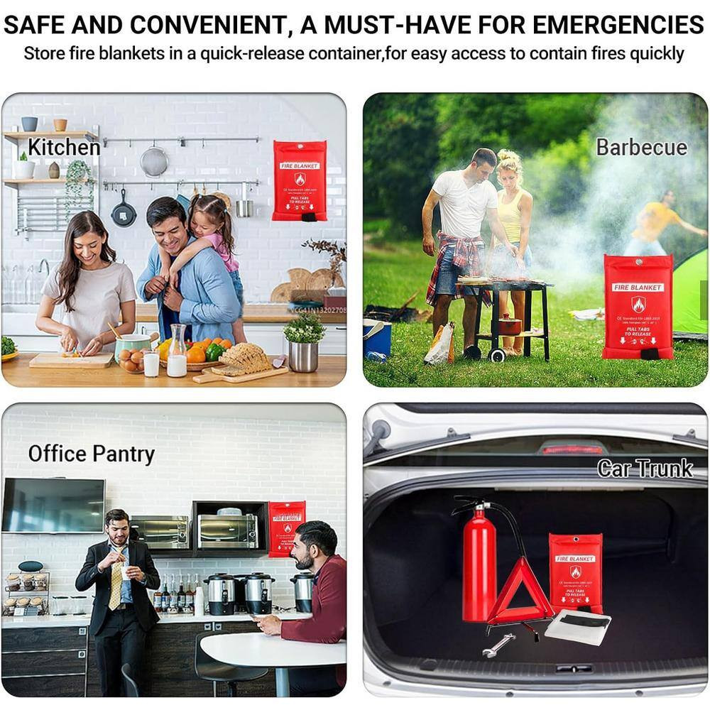 40 in X 40 In. Fiberglass Flame Retardant Emergency Fire Blanket for Kitchen, Ba