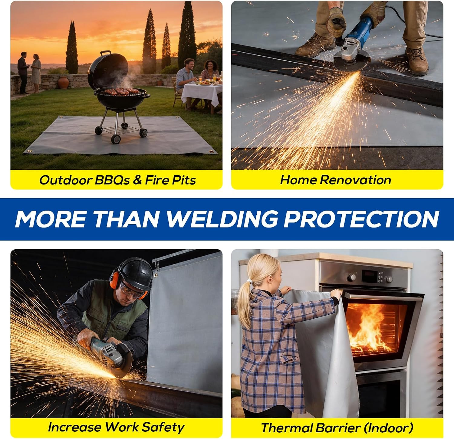 PAWBOSE 4x6ft Welding Blanket, Silicone Coated Fiberglass Fire Blanket for Weldi