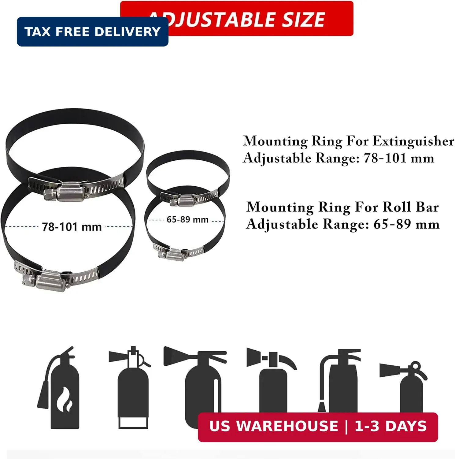 Quick Release Fire Extinguisher Mount – Aluminum Adjustable UTV Roll Bar Fire Ex