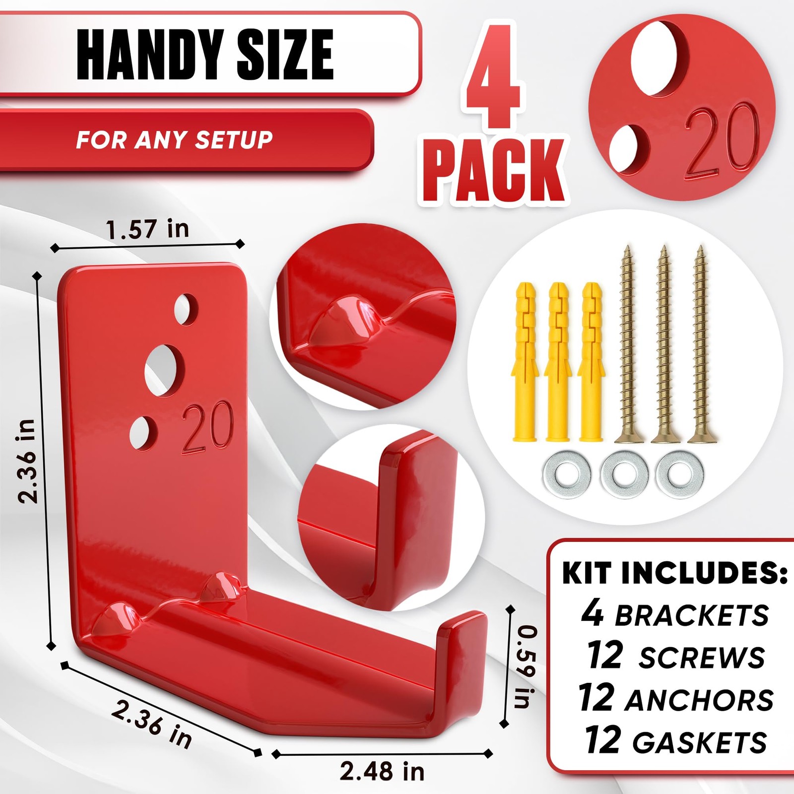 Fire Extinguisher Wall Mount Bracket Set 4 Pack Heavy Duty Hook Holder Kit