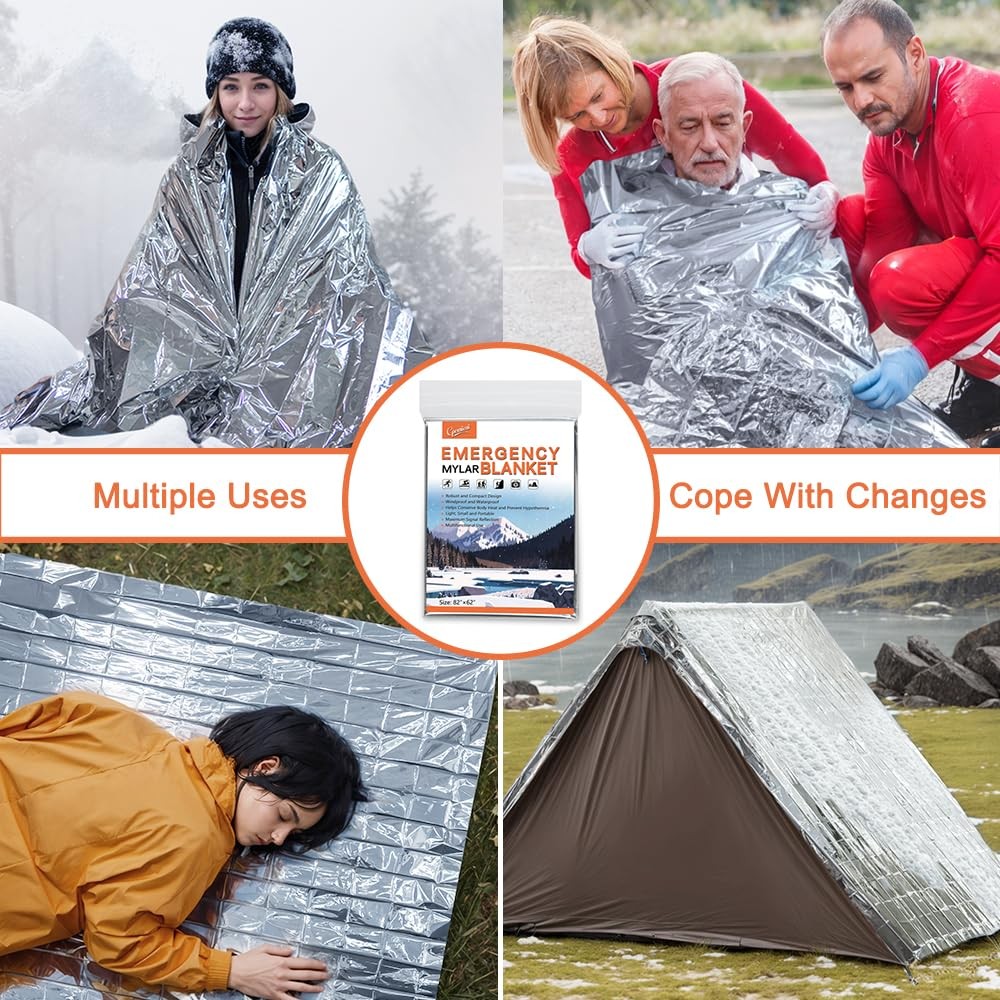 4 Pack -Large 82” x 62” Survival Emergency Mylar Thermal Blankets, Thermal Su…